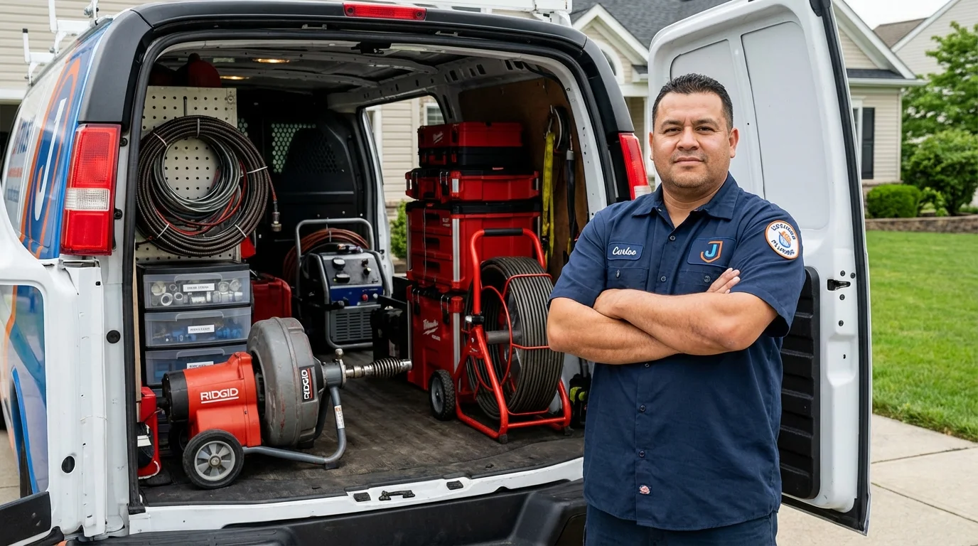 Professional drain cleaning equipment and Johns Plumbing LLC plumber in Evergreen Park