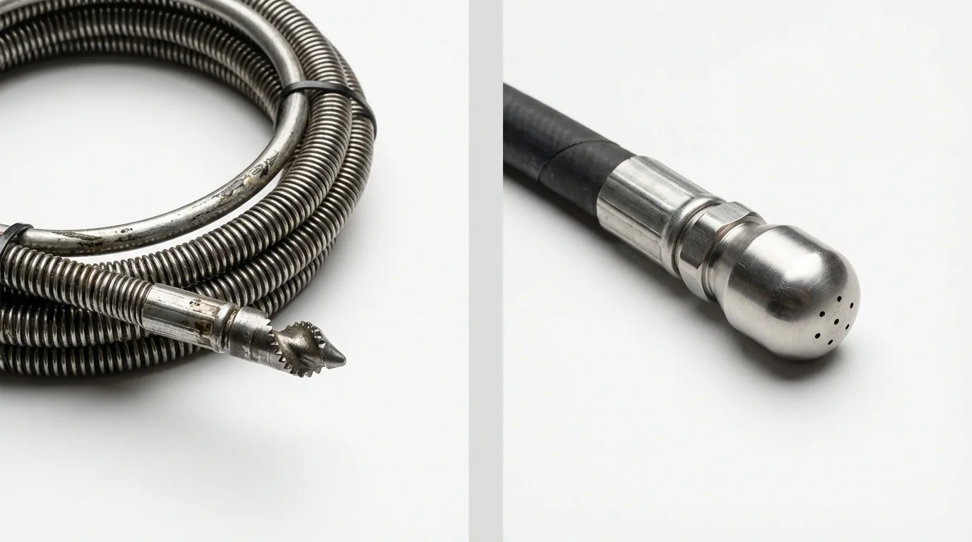 Drain snake cable and hydro jetting nozzle used for drain cleaning in Evergreen Park, IL
