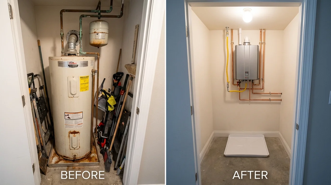 Tank water heater versus wall-mounted tankless unit comparison for Evergreen Park, IL homeowners