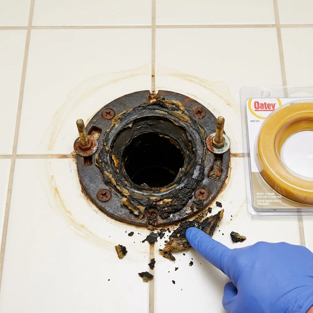 Failed wax ring showing water seepage at the base of a toilet in a Evergreen Park, IL home